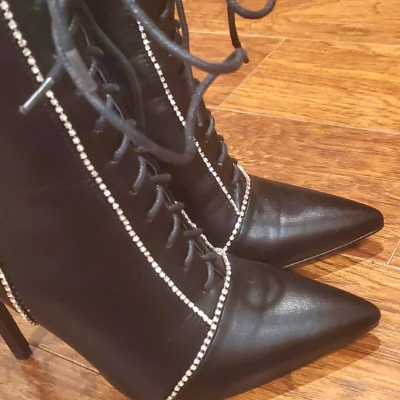 Azalea Wang Faux Leather Rhinestone High Heel Booties - Picture 4 of 6